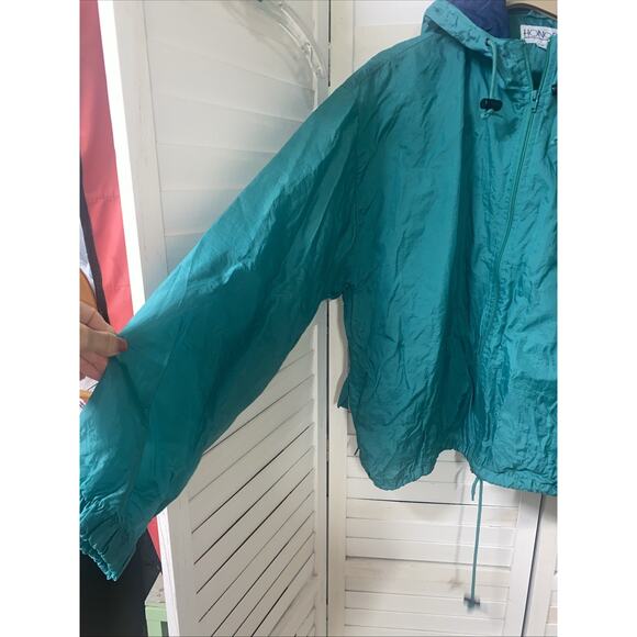 Vintage Honors Windbreaker Men’s Size XL Green Navy Hood 90’s Zip Front - Picture 6 of 9